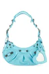 Balenciaga Leather Cagole Shoulder Bag With Studded Detail In Blue