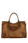 Balenciaga Women Camel Suede Medium Le City Handbag In Brown