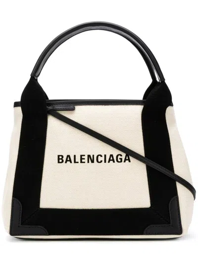 Balenciaga Structured Ivroy Tote Bag With Contrasting Black Accents In Neutrals