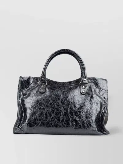 Balenciaga Handbags Structured Shape Textured Finish Top Handles Metal Studs
