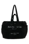 Balenciaga Black Canvas And Mesh Medium 24/7 Shopping Bag In Washedblkblklwht