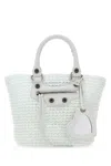 Balenciaga White Raffia Small Le Cagole Panier Handbag In White
