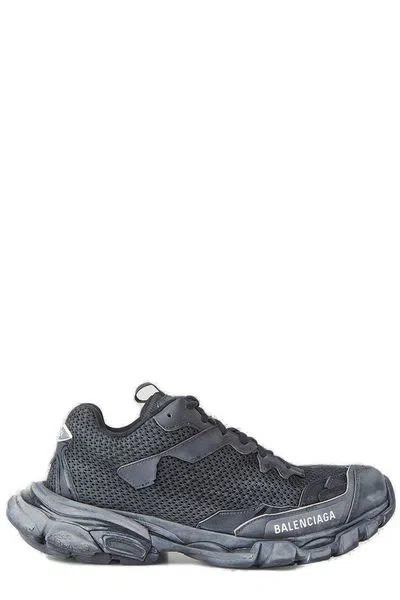 BALENCIAGA HANDCRAFTED LEATHER TRACK 3 SNEAKERS IN BLACK FOR WOMEN