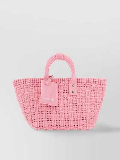Balenciaga Handled Woven Cross-body Bag In Pink