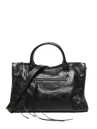 Balenciaga Hand-woven Leather Tote Bag In Black