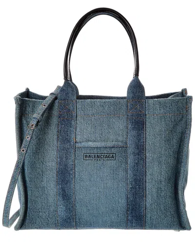 Balenciaga Hardware Denim Tote In Blue