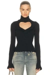 Balenciaga Cotton Rib Knit Heart Cutout Sweater In Black