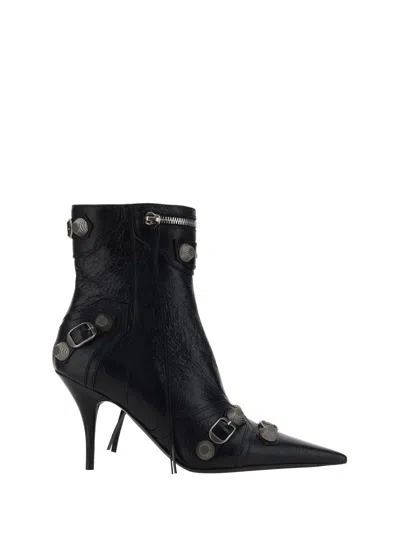 Balenciaga Womens Cagole Lambskin Buckle Zip Ankle Booties In Black