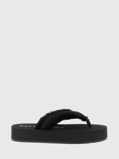 Balenciaga Fringed Strap Logo Embroidered Sandals For Women In Black