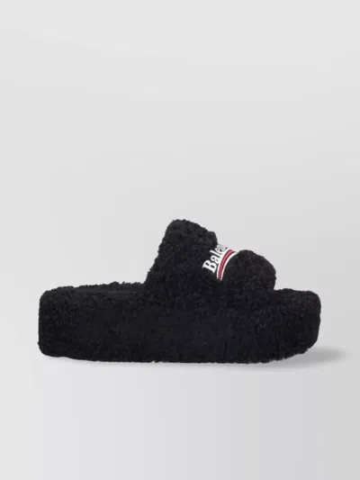 Balenciaga Heeled Sandals With Platform Sole And Faux Fur Texture