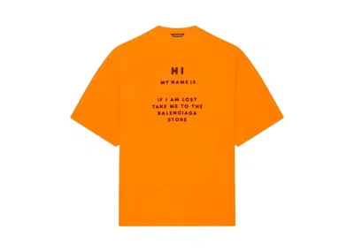 Pre-owned Balenciaga Hi My Name Is Wide Fit T-shirt In Fluo Orange