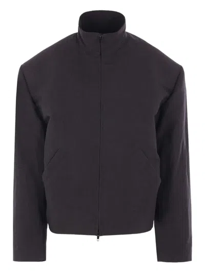 Balenciaga High-collar Padded-shoulder Jacket In Blue