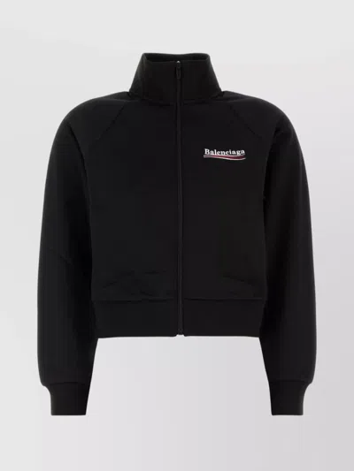 Balenciaga High Collar Ribbed Cuffs Long Sleeves Sweatshirt In Black