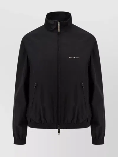 Balenciaga High Collar Zip Jacket With Side Pockets In Black
