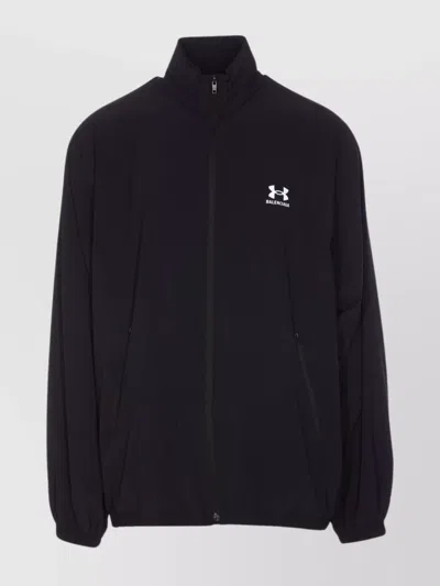 Balenciaga High Collar Zip Pockets Elastic Cuffs Jacket In Black