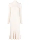 Balenciaga High-neck Knitted Midi Dress In Neutrals