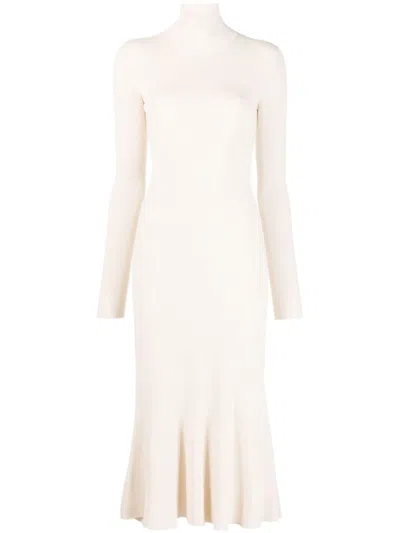 Balenciaga High-neck Knitted Midi Dress In White