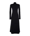 Balenciaga High Neckline Long Sleeve Fitted Bodice Flared Skirt In Black