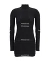 Balenciaga Patched Brief Logo Long Sleeve Stretch Cotton Minidress In Black/white