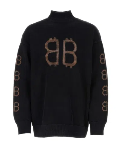 Balenciaga High-necked Long-sleeved Sweater In Black