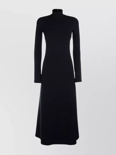 BALENCIAGA HIGH NECKLINE LONG SLEEVE FITTED BODICE FLARED SKIRT