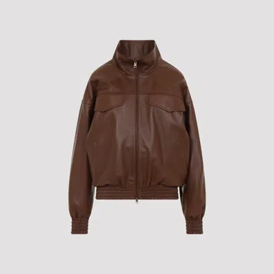 Balenciaga High-collar Lambskin Blouson Bomber Jacket In Brown