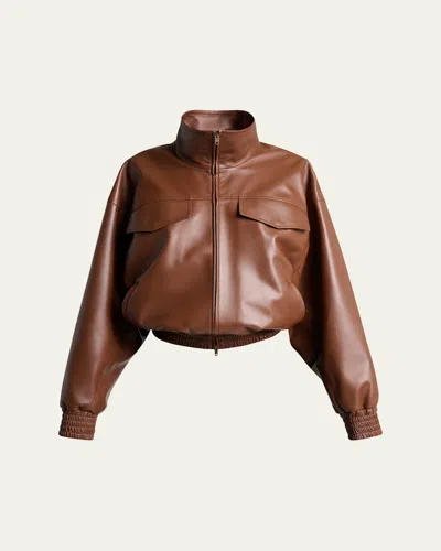 Balenciaga High-collar Leather Blouson Jacket In Brown