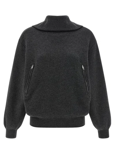 Balenciaga High-neck Wool With Back Zip Sweatshirt In Gray
