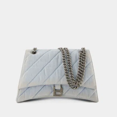 BALENCIAGA HOBO CRUSH M BAG - BALENCIAGA - DENIM - BLUE