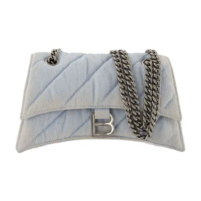 Balenciaga Denim Crush S Shoulder Bag In Light Blue