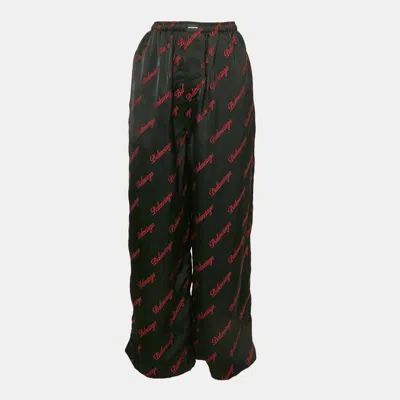 Pre-owned Balenciaga Homewear Black Fil Coupe Logo Satin Pyjama Pants S