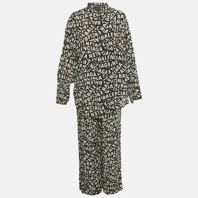 Pre-owned Balenciaga Homewear Black Logo All-over Silk Pajama Set S