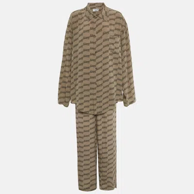 Pre-owned Balenciaga Homewear Brown Monogram Print Silk Minimal Pajama Set M