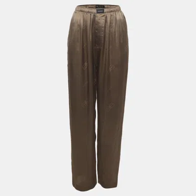 Pre-owned Balenciaga Homewear Grey Logo Print Satin Pyjama Pants S In Gray