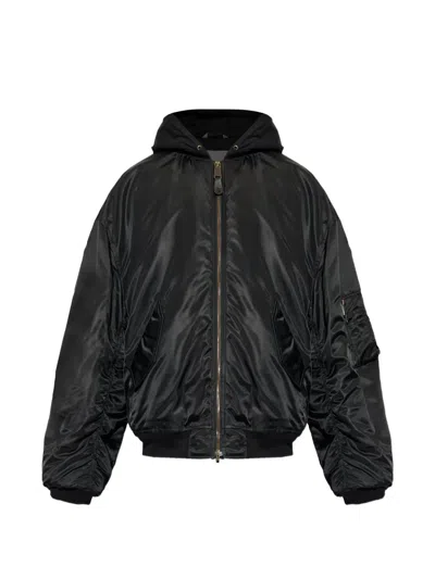 Balenciaga Hooded Bomber Jacket In Black