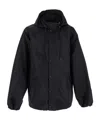 Balenciaga Black Jacket With Drawstring Hood And Maxi Logo Lettering Print On The Rear In Tech Fabri In Black