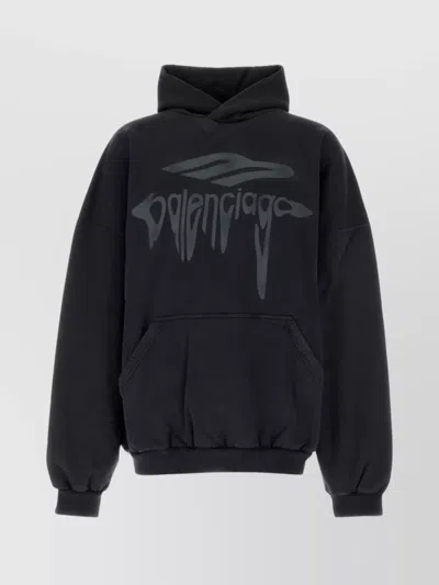 BALENCIAGA HOODED COTTON SWEATSHIRT KANGAROO POCKET