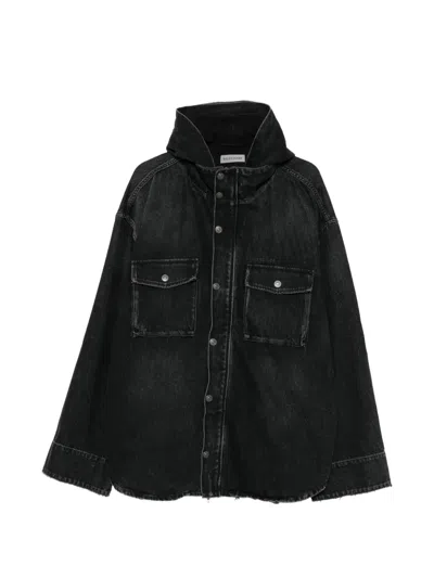Balenciaga Black Denim Jacket With Embroidered Logo On The Front In Blue