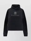 Balenciaga Hooded Design Cropped Cotton Sweatshirt In Blue