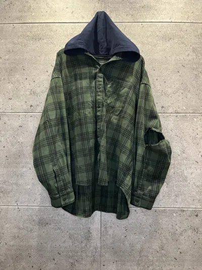 Pre-owned Balenciaga Hooded Distressed Flannel Shirt In Green