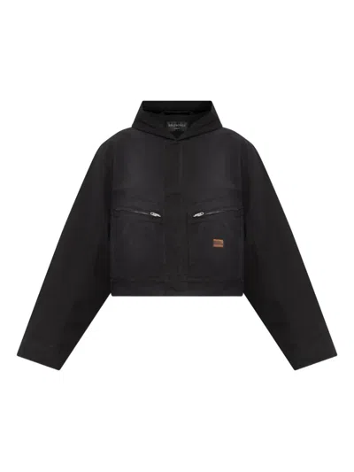 Balenciaga Hooded Front-pocket Jacket In Black