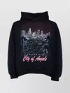 Balenciaga Hooded Graphic Print Sweater With Ribbed Cuffs In Black
