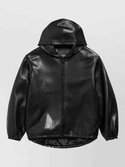 Balenciaga Hooded Jacket Shiny Finish Elasticated Cuffs In Black