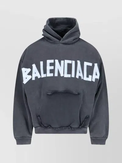 Balenciaga Hooded Kangaroo Pocket Sweater In Gray
