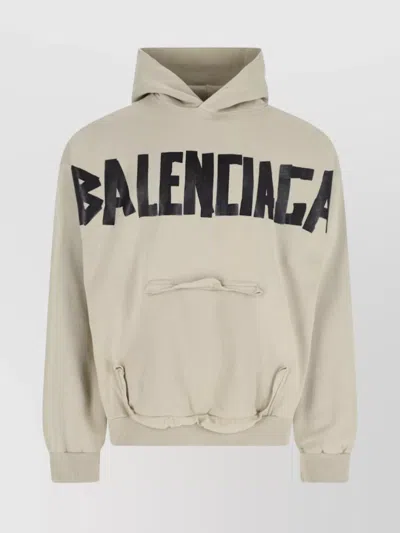 Balenciaga Hooded Kangaroo Pocket Sweater In Neutral