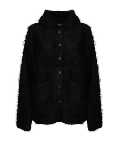 Balenciaga Hooded Knit Cardigan In Black