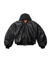 Balenciaga Hooded Leather Bomber Jacket In Black
