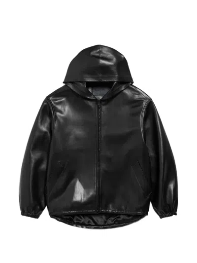 Balenciaga Hooded Leather Jacket In Black
