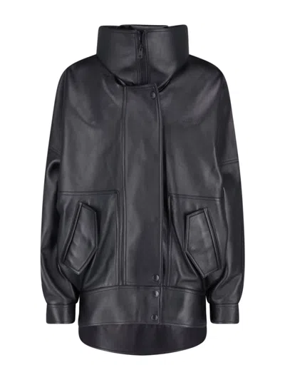 Balenciaga Hooded Leather Jacket In Black