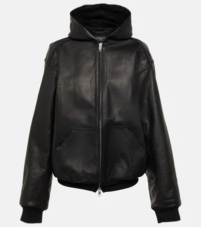 Balenciaga Hooded Leather Jacket In Black